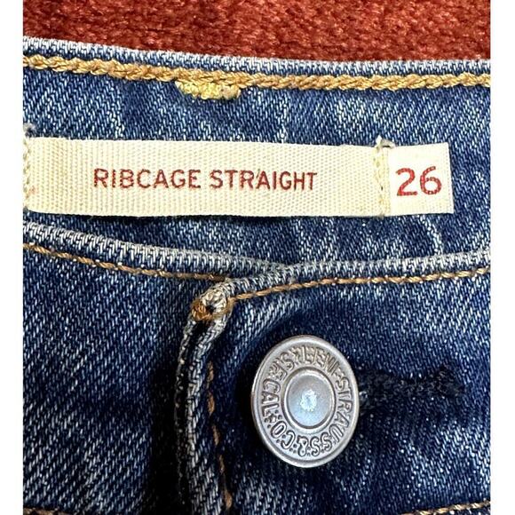 Levi's Ribcage Straight Blue Denim Button Fly Ankle Jeans Women's Size 26W 25L - Picture 5 of 8